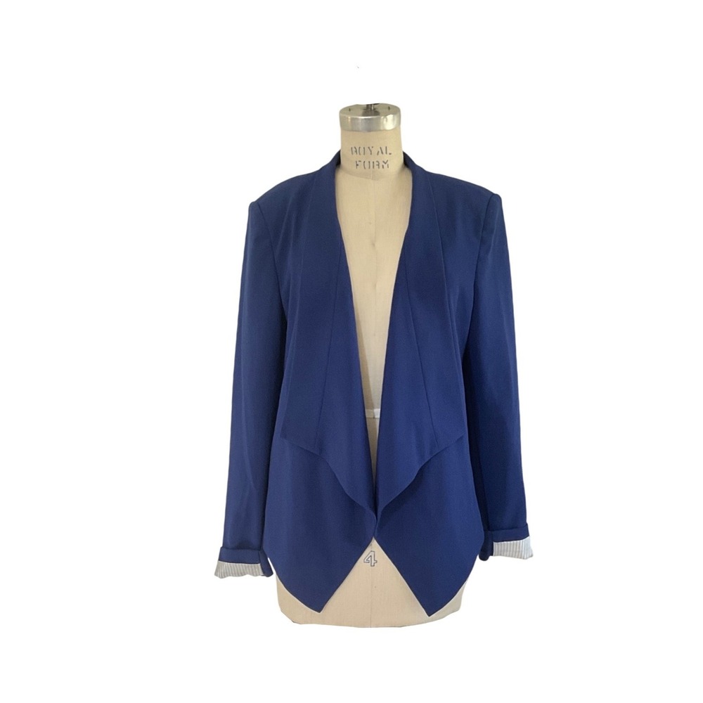 BCBGMAXAZRIA Abree Draped Open Front Blazer Blue Waterfall Jacket Womens Size M‎